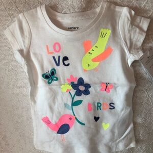 NEW Little Girls White Tee Love Birds Neon Size 6 Month